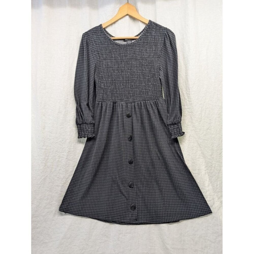Robert Louis women's size small black & gray hounds tooth long sleeve dress S1